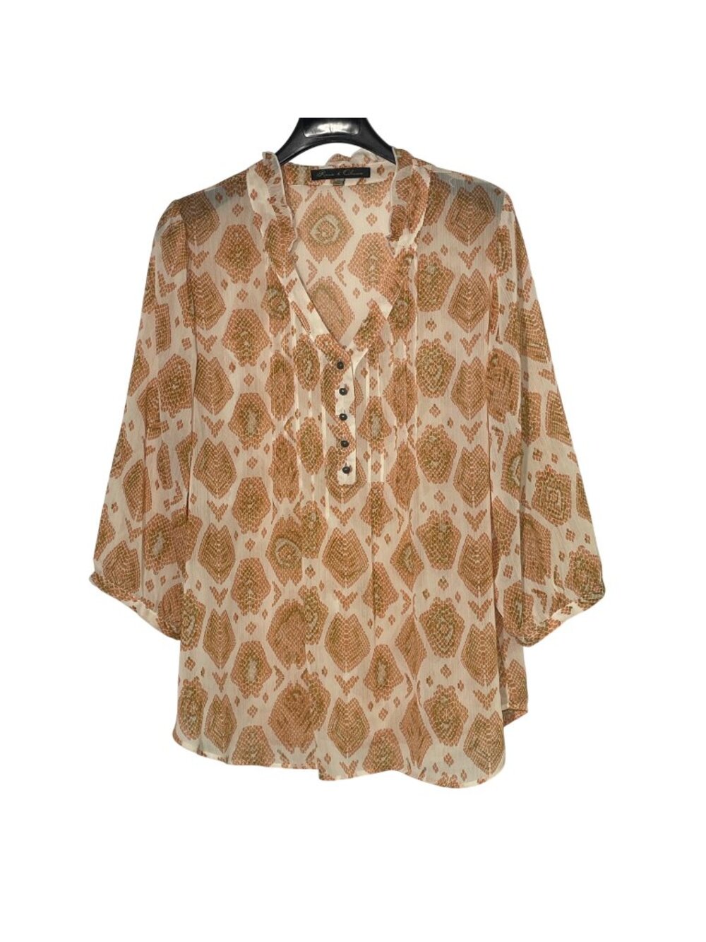 Rose & Olive Abstract Sheer Pintuck Pleated Top Sz 2X Reptile Pattern